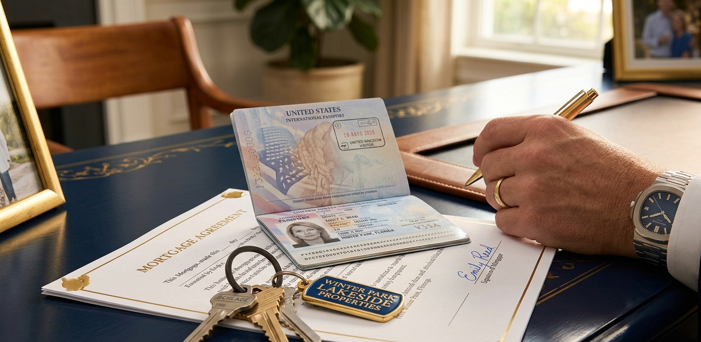 International passport, house keys, and signed mortgage document — what foreign nationals need to qualify for a Florida investment loan