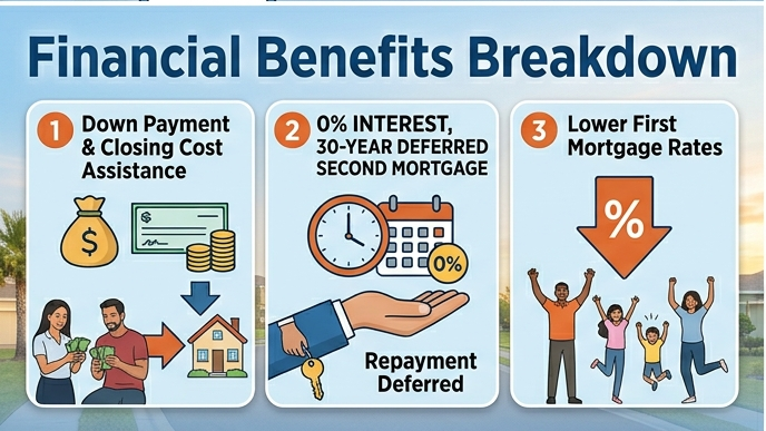 Florida Hometown Heroes Program Benefits — down payment assistance, 0% interest, no origination fee